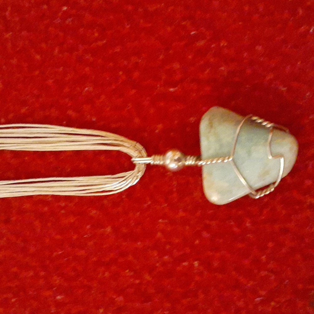 southwest style liquid silver strand necklace with a turquoise pendant - Picture 4 of 5